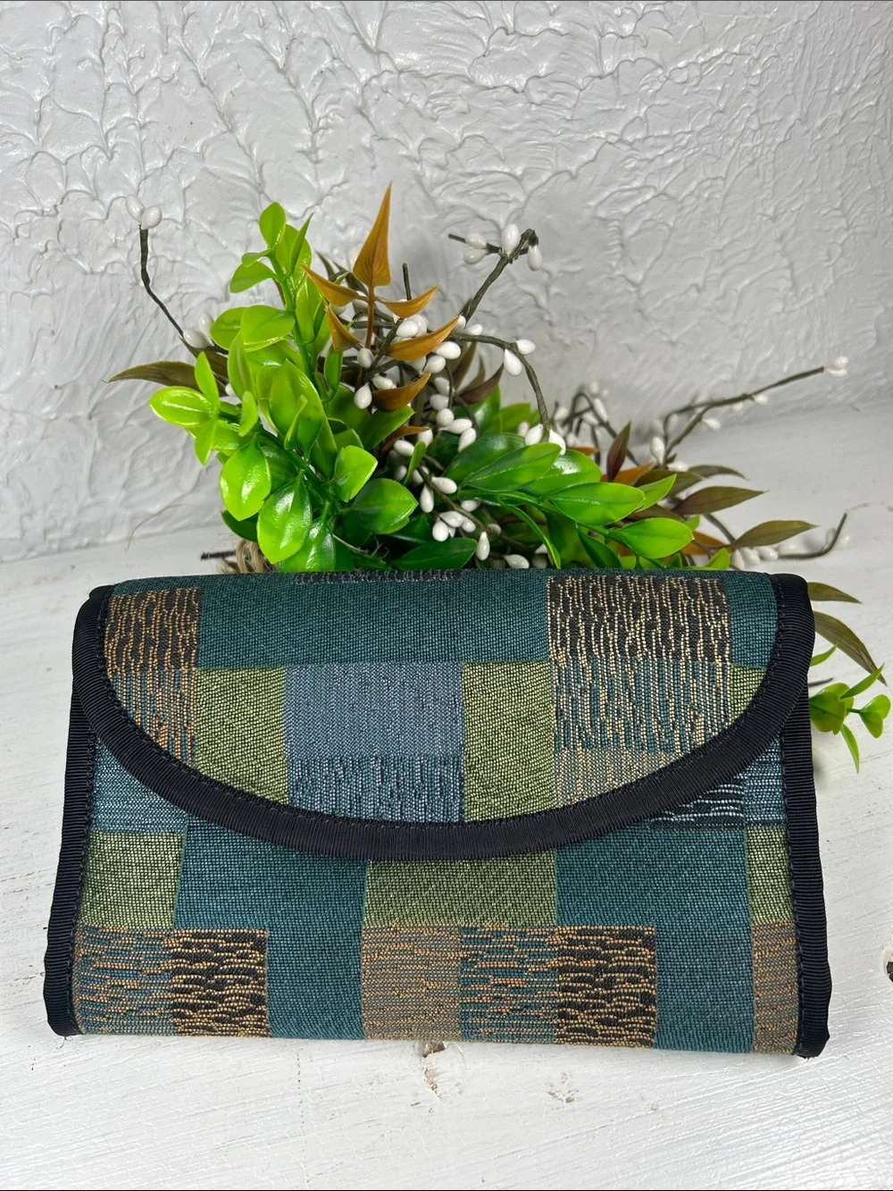 Patchwork Foldover Wallet Clutch Women Bags Multi Storage wallet Magnetic Snap